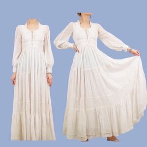 Vintage Gunne Sax White Lace Prairie Wedding Maxi Dress size 9 Cottagecore